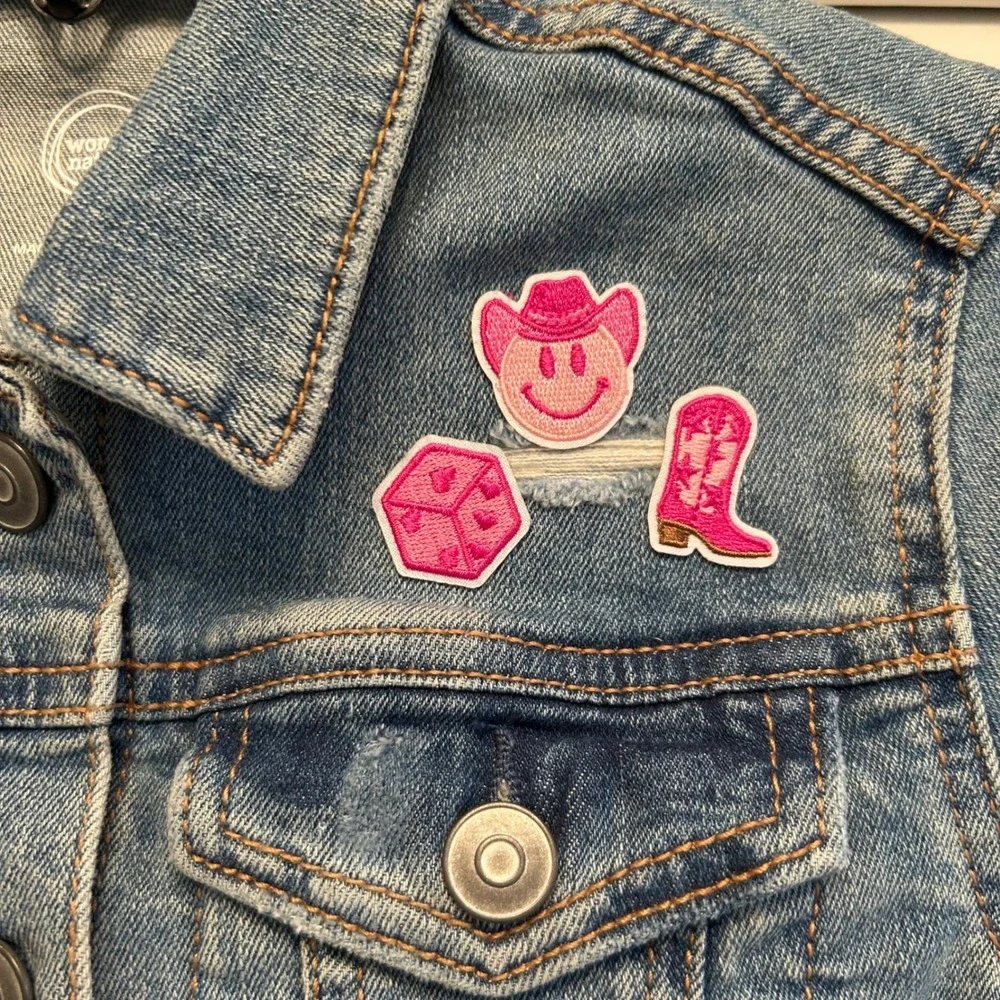 Wonder‎ Nation Girls Denim Jacket Medium Patches Embellished Western